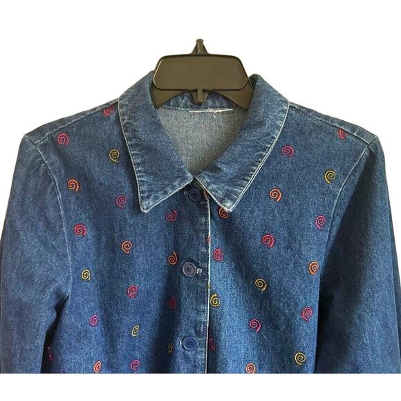 Vintage Samantha Edwards Embroidered Denim Shirt M Western Cottage Jean Button - Picture 3 of 9